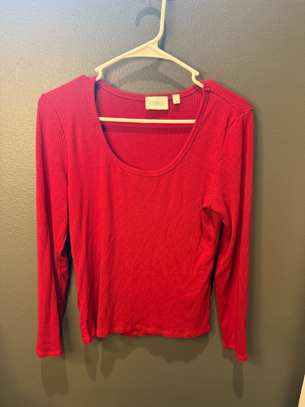 Cyrus Ribbed Scoop Neck Long Sleeve Top in Red
